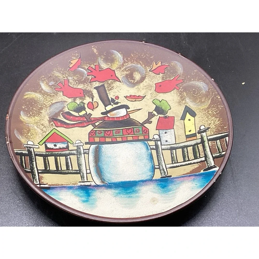 Miniature Snowman Scene Plate Winter Christmas‎ Holiday Decor 4.75